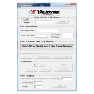 Logiciel d'enregistrement de données Validyne USB-COM